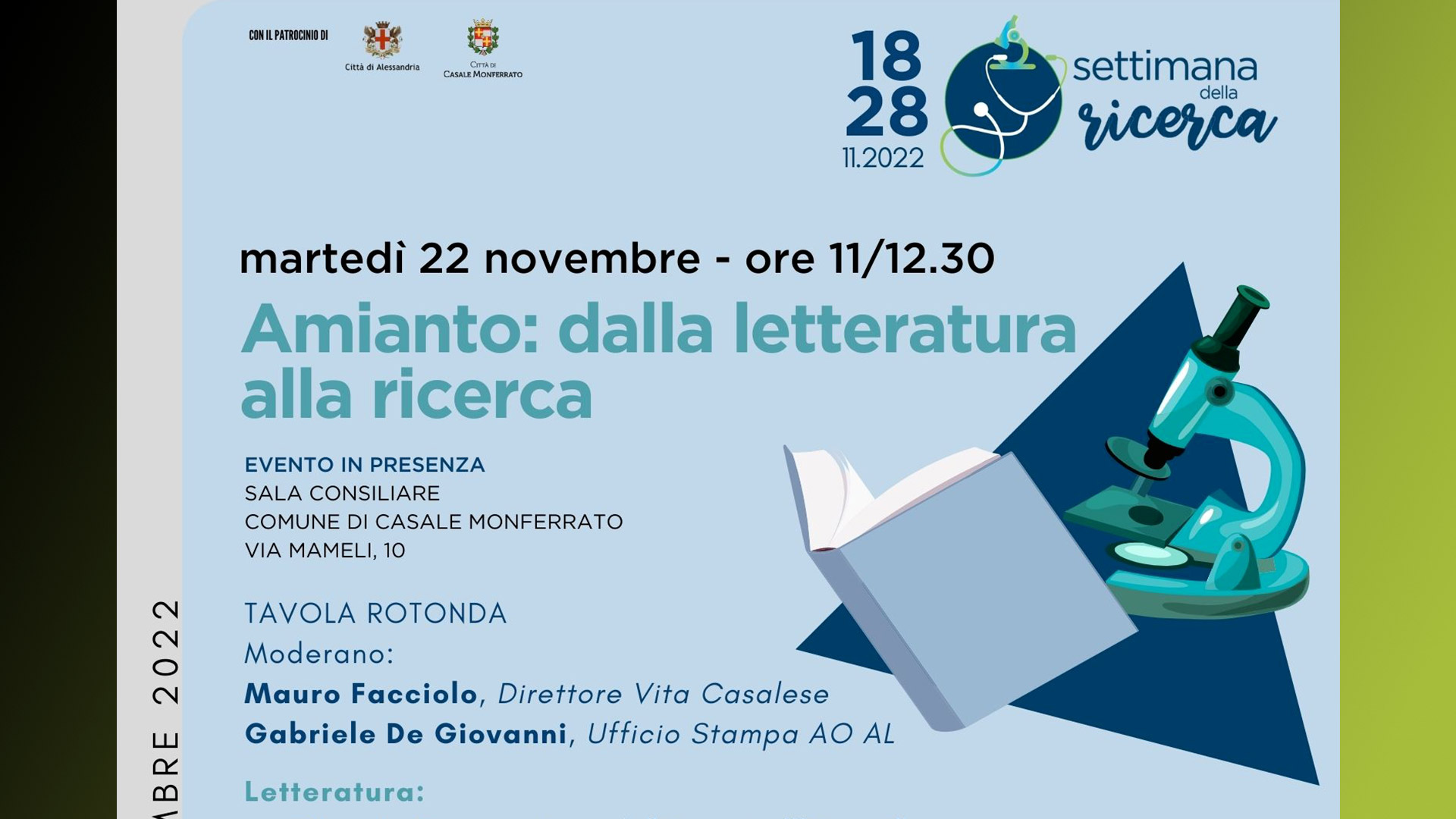 Settimana della Ricerca: a Casale Monferrato un incontro tra letteratura e Dairi dedicato alle scuole