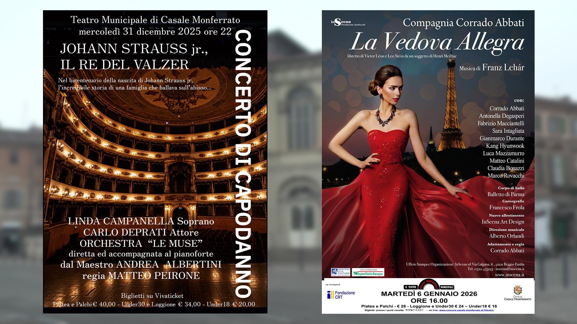 Casale Monferrato: mercoledì 31 dicembre il concerto di Capodanno e mercoledì 7 gennaio “La vedova allegra”