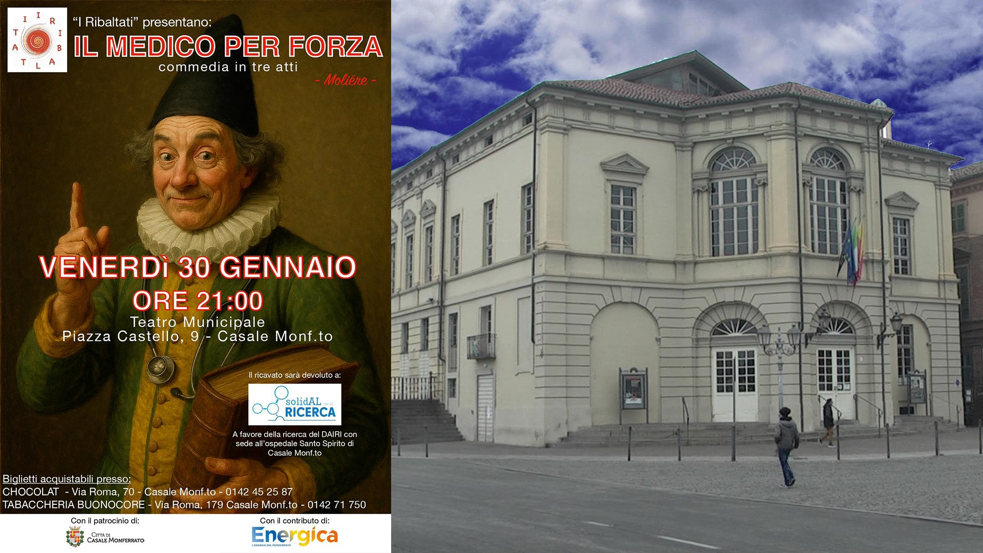 “Il medico per forza” al Municipale di Casale: una serata di teatro per la ricerca