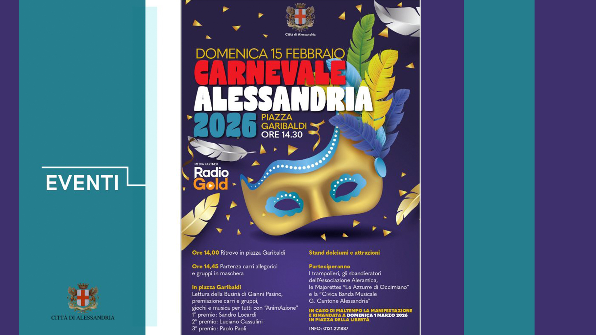 Alessandria: domenica 15 febbraio la sfilata del Carnevale 2026