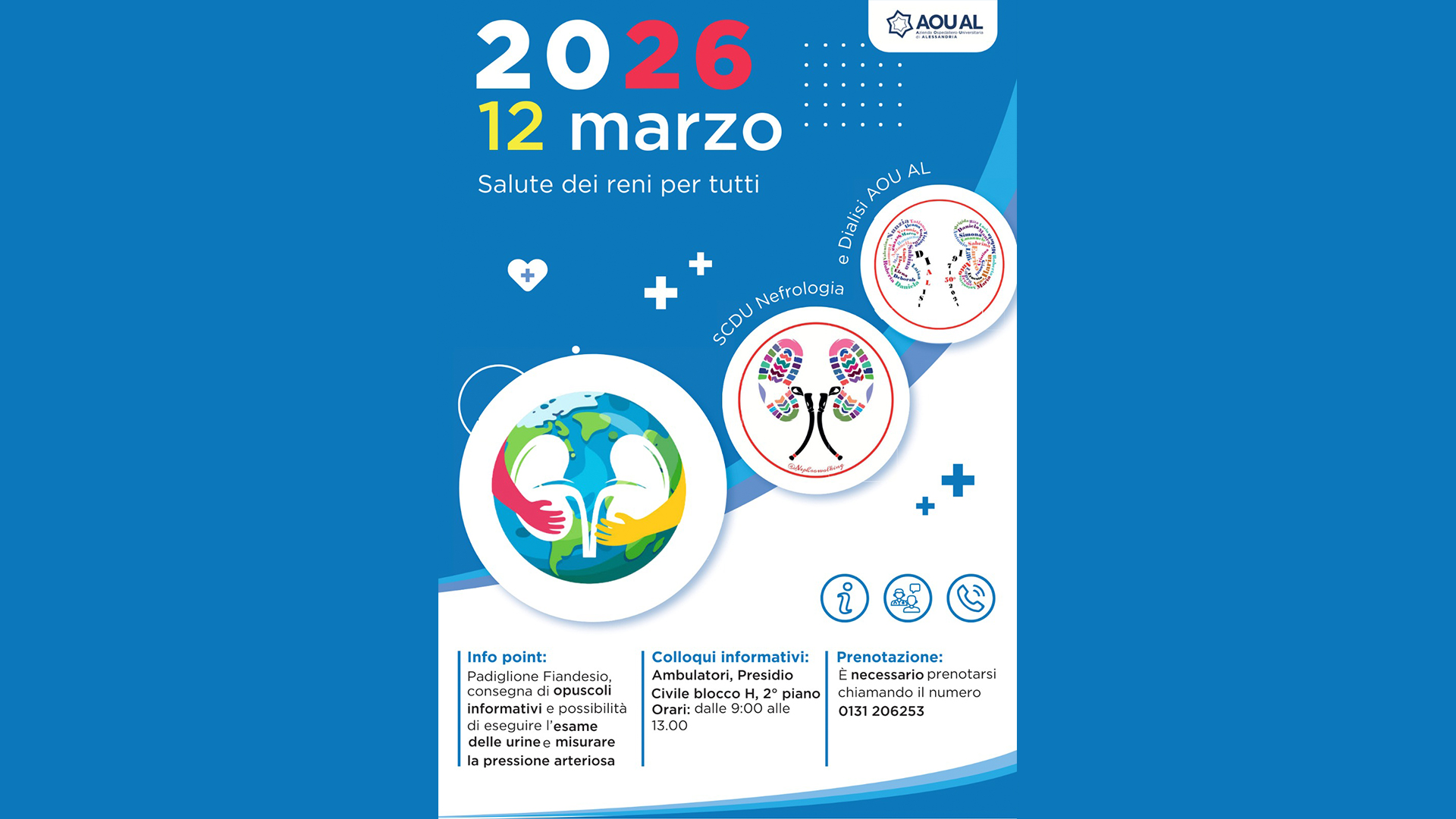 AOU AL: giovedì 12 marzo la “Giornata Mondiale del Rene”